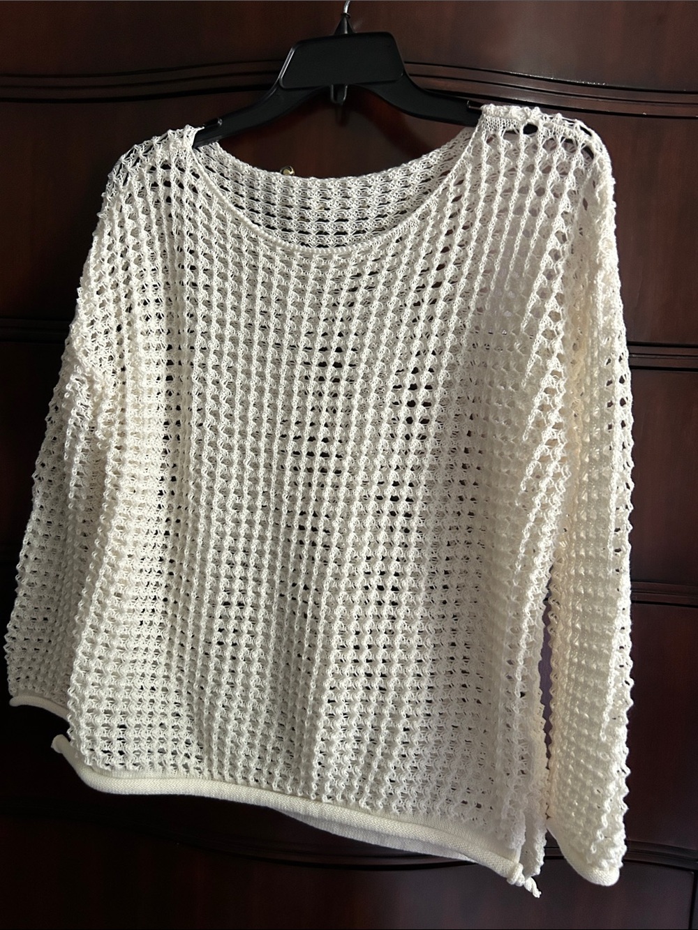 SHEIN Cream Open-Weave Scoop Neck Sweater